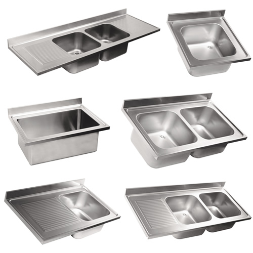 Top sinks in stainless steel AISI 304.