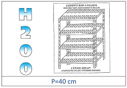Shelf with slotted shelves 200 H- Depth 40cm