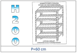 Shelf with slotted shelves 200 H- Depth 60cm