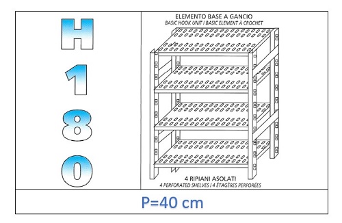 Estante con estantes ranurados 180 H- Profundidad 40cm