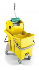 ACTION PRO DRY - YELLOW - 30 LT - Bucket with 2 tanks with double drain and Dry roller wringer, combined in solid color,