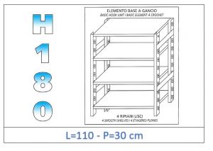 IN-18G46911030B Shelf with 4 smooth shelves hook fixing dim cm 110x30x180h 