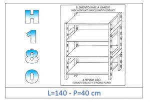 IN-18G46914040B Shelf with 4 smooth shelves hook fixing dim cm 140x40x180h 