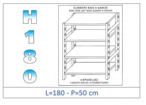 IN-18G46918050B Shelf with 4 smooth shelves hook fixing dim cm 180x50x180h 