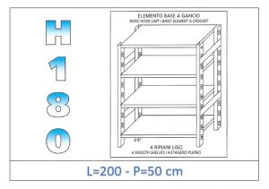 IN-18G46920050B Shelf with 4 smooth shelves hook fixing dim cm 200x50x180h 