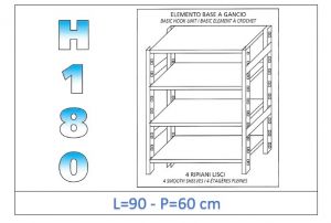 IN-18G4699060B Estante con 4 estantes lisos fijación de gancho dim cm 90x60x180h
