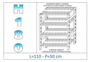 IN-18G47011050B Estante con 4 estantes ranurados fijación de gancho dim cm 110x50x180h