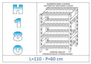 IN-18G47011060B Estante con 4 estantes ranurados fijación de gancho dim cm 110x60x180h