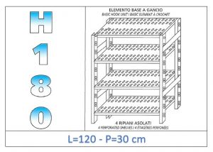 IN-18G47012030B Estante con 4 estantes ranurados gancho fijación dim cm 120x30x180h