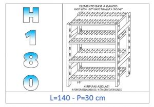 IN-18G47014030B Estante con 4 estantes ranurados fijación de gancho dim cm 140 x30x180h