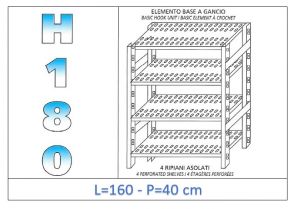 IN-18G47016040B Shelf with 4 slotted shelves hook fixing dim cm 160x40x180h 