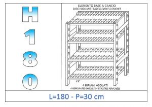 IN-18G47018030B Estante con 4 estantes ranurados gancho fijación dim cm 180 x30x180h