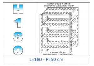 IN-18G47018050B Estante con 4 estantes ranurados gancho fijación dim cm 180x50x180h