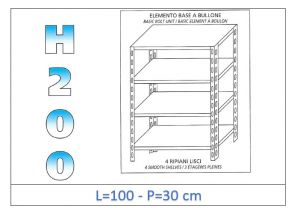 IN-46910030B Shelf with 4 smooth shelves bolt fixing dim cm 100x30x200h 