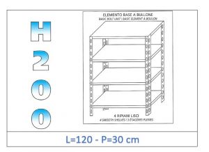 IN-46912030B Shelf with 4 smooth shelves bolt fixing dim cm 120x30x200h 