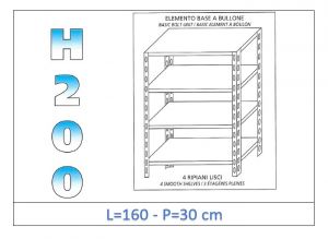 IN-46916030B Shelf with 4 smooth shelves bolt fixing dim cm 160x30x200h 