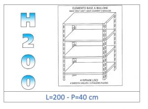 IN-46920040B Shelf with 4 smooth shelves bolt fixing dim cm 200x40x200h 