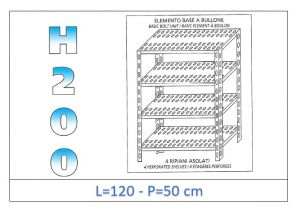 IN-47012050B Shelf with 4 slotted shelves bolt fixing dim cm 120x50x200h 