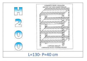 IN-47013040B Shelf with 4 slotted shelves bolt fixing dim cm 130x40x200h 