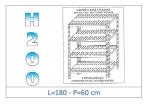IN-47018060B Shelf with 4 slotted shelves bolt fixing dim cm 180x60x200h 