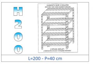 IN-47020040B Étagère avec 4 étagères à fente fixation par boulon dim cm 200x40x200h 