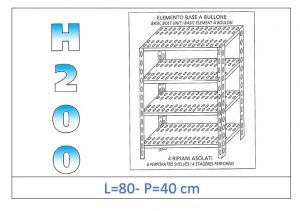 IN-4708040B Shelf with 4 slotted shelves bolt fixing dim cm 80x40x200h 