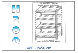 IN-4708050B Shelf with 4 slotted shelves bolt fixing dim cm 80x50x200h 