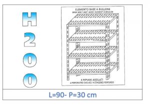 IN-4709030B Shelf with 4 slotted shelves bolt fixing dim cm 90x30x200h 