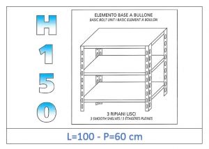 IN-B36910060B Shelf with 3 smooth shelves bolt fixing dim cm 100x60x150h 
