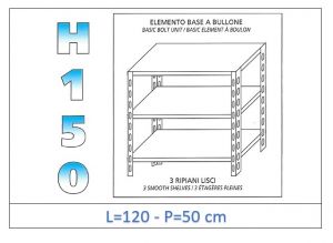 IN-B36912050B Shelf with 3 smooth shelves bolt fixing dim cm 120x50x150h 