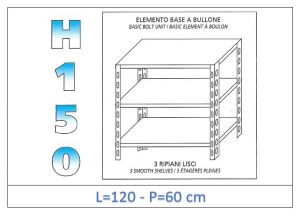 IN-B36912060B Shelf with 3 smooth shelves bolt fixing dim cm 120x60x150h 