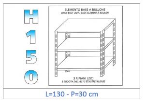 IN-B36913030B Estante con 3 estantes lisos fijación de pernos dim cm 130x30x150h