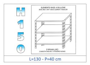 IN-B36913040B Shelf with 3 smooth shelves bolt fixing dim cm 130x40x150h 