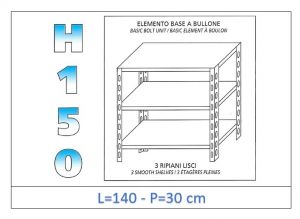 IN-B36914030B Shelf with 3 smooth shelves bolt fixing dim cm 140 x30x150h 