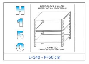 IN-B36914050B Shelf with 3 smooth shelves bolt fixing dim cm 140x50x150h 