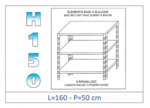 IN-B36916050B Estante con 3 estantes lisos fijación de pernos dim cm 160x50x150h
