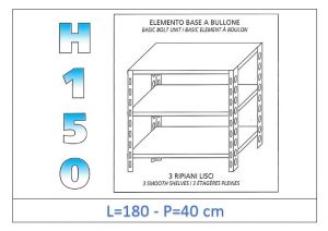 IN-B36918040B Shelf with 3 smooth shelves bolt fixing dim cm 180x40x150h 