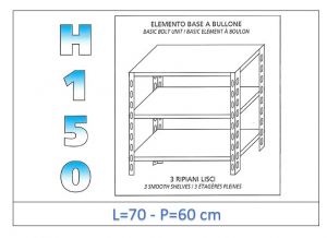 IN-B3697060B Shelf with 3 smooth shelves bolt fixing dim cm 70x60x150h 