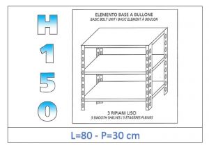 IN-B3698030B Shelf with 3 smooth shelves bolt fixing dim cm 80x30x150h 