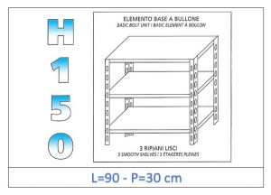 IN-B3699030B Shelf with 3 smooth shelves bolt fixing dim cm 90x30x150h 
