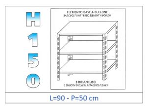 IN-B3699050B Estante con 3 estantes lisos fijación de pernos dim cm 90x50x150h