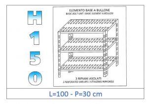 IN-B37010030B Shelf with 3 slotted shelves bolt fixing dim cm 100x30x150h 