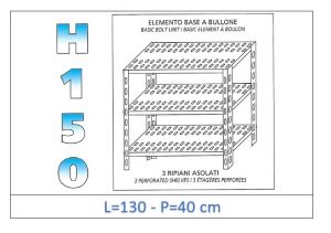 IN-B37013040B Étagère avec 3 étagères à fente fixation boulon dim cm 130x40x150h 