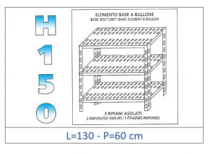 IN-B37013060B Shelf with 3 slotted shelves bolt fixing dim cm 130x60x150h 