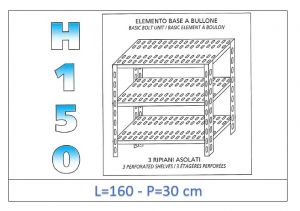 IN-B37016030B Shelf with 3 slotted shelves bolt fixing dim cm 160x30x150h 