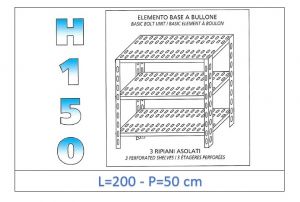 IN-B37020050B Shelf with 3 slotted shelves bolt fixing dim cm 200x50x150h 