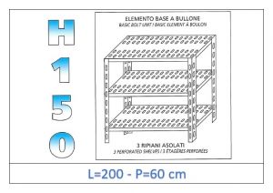 IN-B37020060B Shelf with 3 slotted shelves bolt fixing dim cm 200x60x150h 