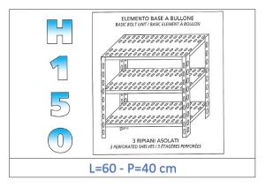 IN-B3706040B Shelf with 3 slotted shelves bolt fixing dim cm 60x40x150h 