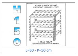 IN-B3706050B Shelf with 3 slotted shelves bolt fixing dim cm 60x50x150h 