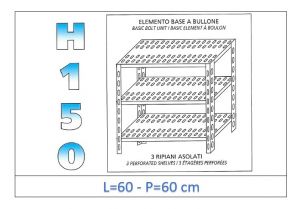 IN-B3706060B Shelf with 3 slotted shelves bolt fixing dim cm 60x60x150h 